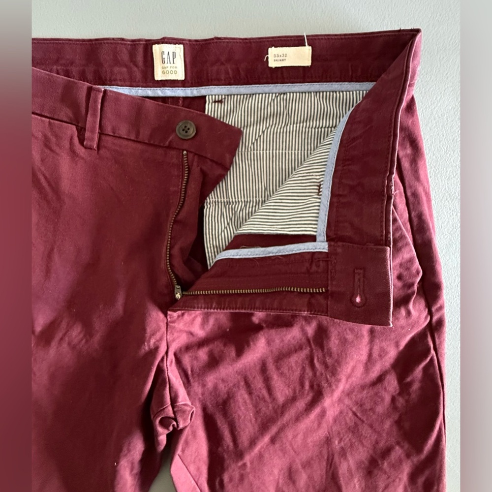 GAP Burgundy Red Chinos. Size W33 L32 Skinny. - Picture 2 of 6